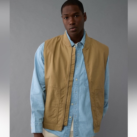 American Eagle AE Men’s Large Workwear Vest Tan Cotton Canvas Rancher Lined NWT - Picture 10 of 14